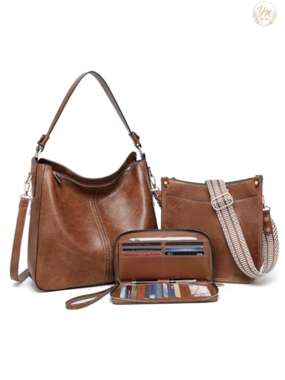 3 Piece Vegan Leather Purse Set Crossbody Hobo Bag Wallet